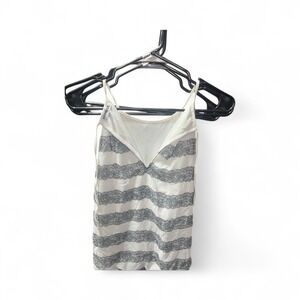 Express Women's Striped Lace Cami Tank Top White Gray Size Medium